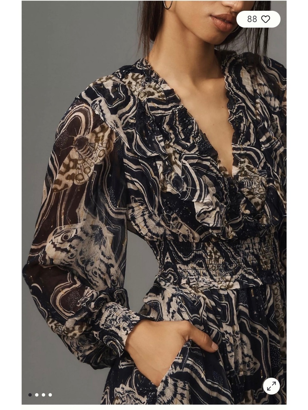 Anthropologie x Printer Johnson Butterfly Moth Print Textured Midi Dress 3X Navy